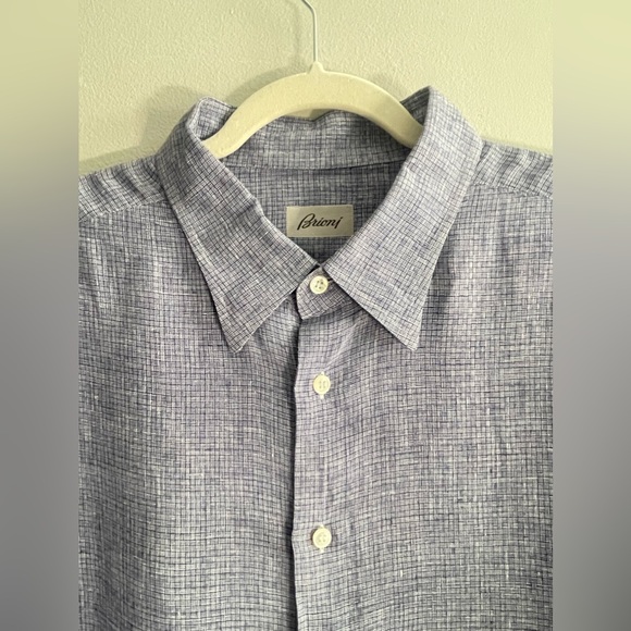 Brioni 3XL Blue Linen Button Down Shirt - Picture 1 of 12